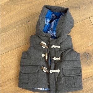 Gray Hooded Vest with Blue Plaid Lining